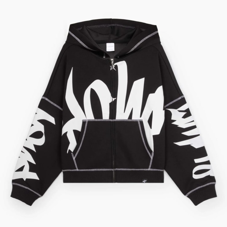 Чёрное худи oversize из скубы на молнии для девочек-подростков